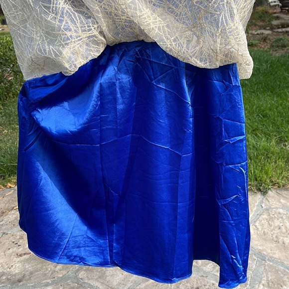 🌺 MINUET; Brand New w/Tags! Unique Blue w/Gold Overlay Party Dress; Misses XS/S - Picture 7 of 13